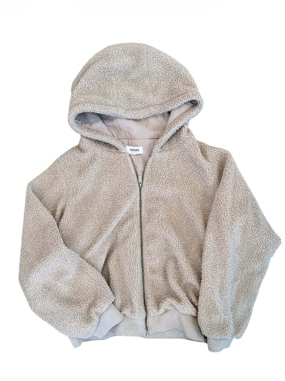 Cozy Splendid Light Beige Sherpa Zip Hoodie